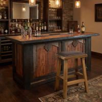 Rustic Barn Wood Bar: Some lifestyle images are created with AI for visualization purposes. Crafted from natural solid wood, each piece is unique and will vary.