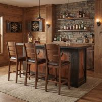 Rustic Barn Wood Bar: Some lifestyle images are created with AI for visualization purposes. Crafted from natural solid wood, each piece is unique and will vary.