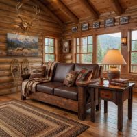 Rustic End Table: Some lifestyle images are created with AI for visualization purposes. Crafted from natural solid wood, each piece is unique and will vary.