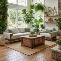 Barn Wood Coffee Table: Some lifestyle images are created with AI for visualization purposes. Crafted from natural solid wood, each piece is unique and will vary.