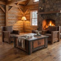 Rustic Coffee Table: Some lifestyle images are created with AI for visualization purposes. Crafted from natural solid wood, each piece is unique and will vary.