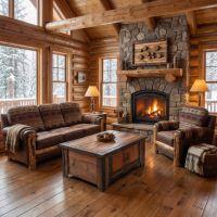 Rustic Coffee Table: Some lifestyle images are created with AI for visualization purposes. Crafted from natural solid wood, each piece is unique and will vary.