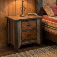 Rustic Barn Wood Nightstand: Some lifestyle images are created with AI for visualization purposes. Crafted from natural solid wood, each piece is unique and will vary.