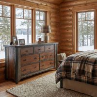 Barn Wood Dresser: Some lifestyle images are created with AI for visualization purposes. Crafted from natural solid wood, each piece is unique and will vary.