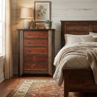 Rustic Barn Wood Chest: Some lifestyle images are created with AI for visualization purposes. Crafted from natural solid wood, each piece is unique and will vary.