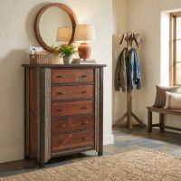 Rustic Barn Wood Chest: Some lifestyle images are created with AI for visualization purposes. Crafted from natural solid wood, each piece is unique and will vary.