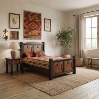 Rustic Barn Wood Bed: Some lifestyle images are created with AI for visualization purposes. Crafted from natural solid wood, each piece is unique and will vary.