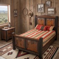 Rustic Barn Wood Bed: Some lifestyle images are created with AI for visualization purposes. Crafted from natural solid wood, each piece is unique and will vary.