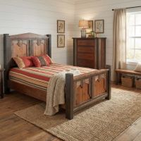 Rustic Barn Wood Bed: Some lifestyle images are created with AI for visualization purposes. Crafted from natural solid wood, each piece is unique and will vary.