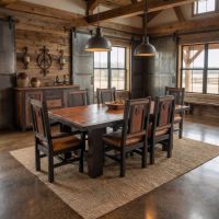 Barn Wood Dining Chairs: Some lifestyle images are created with AI for visualization purposes. Crafted from natural solid wood, each piece is unique and will vary.