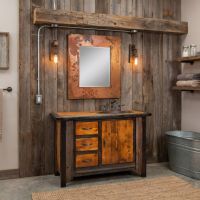 Rustic Barn Wood Vanity: Some lifestyle images are created with AI for visualization purposes. Crafted from natural solid wood, each piece is unique and will vary.