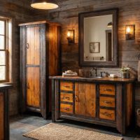 Rustic Barn Wood Linen Closet: Some lifestyle images are created with AI for visualization purposes. Crafted from natural solid wood, each piece is unique and will vary.