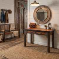 Rustic Barn Wood Desk: Some lifestyle images are created with AI for visualization purposes. Crafted from natural solid wood, each piece is unique and will vary.