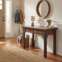 Rustic Barn Wood Desk: Some lifestyle images are created with AI for visualization purposes. Crafted from natural solid wood, each piece is unique and will vary.