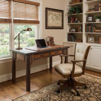 Rustic Barn Wood Desk: Some lifestyle images are created with AI for visualization purposes. Crafted from natural solid wood, each piece is unique and will vary.