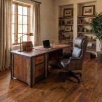 Rustic Barn Wood Desk: Some lifestyle images are created with AI for visualization purposes. Crafted from natural solid wood, each piece is unique and will vary.