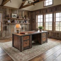 Rustic Barn Wood Desk: Some lifestyle images are created with AI for visualization purposes. Crafted from natural solid wood, each piece is unique and will vary.