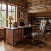 Rustic Barn Wood Desk: Some lifestyle images are created with AI for visualization purposes. Crafted from natural solid wood, each piece is unique and will vary.