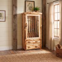 Log Gun Cabinet: Some lifestyle images are created with AI for visualization purposes. Crafted from natural solid wood, each piece is unique and will vary.