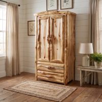 Rustic Wardrobe: Some lifestyle images are created with AI for visualization purposes. Crafted from natural solid wood, each piece is unique and will vary.