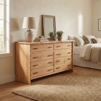 Rustic 8 Drawer Dresser: Some lifestyle images are created with AI for visualization purposes. Crafted from natural solid wood, each piece is unique and will vary.