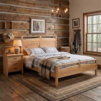 Rustic Bed: Some lifestyle images are created with AI for visualization purposes. Crafted from natural solid wood, each piece is unique and will vary.