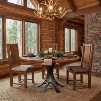 Rustic Dining Table: Some lifestyle images are created with AI for visualization purposes. Crafted from natural solid wood, each piece is unique and will vary.