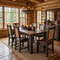 Rustic Barnwood Dining Table: Some lifestyle images are created with AI for visualization purposes. Crafted from natural solid wood, each piece is unique and will vary.
