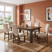 Barn Wood Dining Table: Some lifestyle images are created with AI for visualization purposes. Crafted from natural solid wood, each piece is unique and will vary.