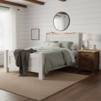 Rustic Pine Bed: Some lifestyle images are created with AI for visualization purposes. Crafted from natural solid wood, each piece is unique and will vary.