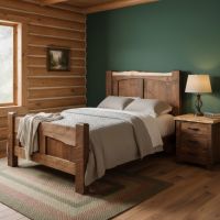 Rustic Pine Bed: Some lifestyle images are created with AI for visualization purposes. Crafted from natural solid wood, each piece is unique and will vary.