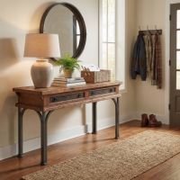 Rustic Sofa Table: Some lifestyle images are created with AI for visualization purposes. Crafted from natural solid wood, each piece is unique and will vary.