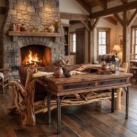 Rustic Barn Wood Sofa Table: Some lifestyle images are created with AI for visualization purposes. Crafted from natural solid wood, each piece is unique and will vary.