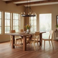 Rustic Dining Table: Some lifestyle images are created with AI for visualization purposes. Crafted from natural solid wood, each piece is unique and will vary.