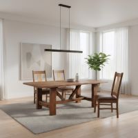 Rustic Dining Table: Some lifestyle images are created with AI for visualization purposes. Crafted from natural solid wood, each piece is unique and will vary.