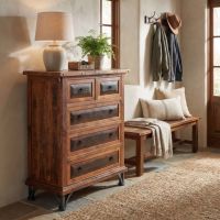 Barn Wood Chest: Some lifestyle images are created with AI for visualization purposes. Crafted from natural solid wood, each piece is unique and will vary.