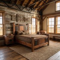 Barn Wood Bed: Some lifestyle images are created with AI for visualization purposes. Crafted from natural solid wood, each piece is unique and will vary.