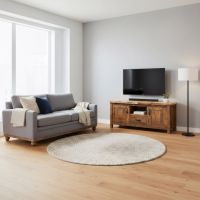 Entertainment Center: Some lifestyle images are created with AI for visualization purposes. Crafted from natural solid wood, each piece is unique and will vary.