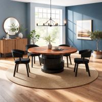 Upholstered Dining Chairs: Some lifestyle images are created with AI for visualization purposes. Crafted from natural solid wood, each piece is unique and will vary.