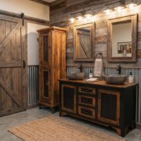 Rustic Barn Wood Linen Closet: Some lifestyle images are created with AI for visualization purposes. Crafted from natural solid wood, each piece is unique and will vary.