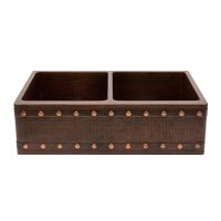 33" Apron Front Barrel Strap Oil Rubbed Bronze Hammered Copper 50/50 Double Basin Kitchen Sink