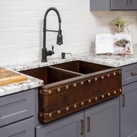 33" Apron Front Barrel Strap Oil Rubbed Bronze Hammered Copper 50/50 Double Basin Kitchen Sink