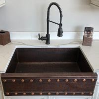 33" Apron Front Barrel Strap Oil Rubbed Bronze Hammered Copper Single Basin Kitchen Sink