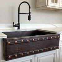 33" Apron Front Barrel Strap Oil Rubbed Bronze Hammered Copper Single Basin Kitchen Sink