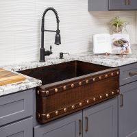33" Apron Front Barrel Strap Oil Rubbed Bronze Hammered Copper Single Basin Kitchen Sink