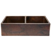 33" Apron Front Oil Rubbed Bronze Hammered Copper 50/50 Double Basin Kitchen Sink