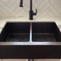 33" Apron Front Oil Rubbed Bronze Hammered Copper 50/50 Double Basin Kitchen Sink