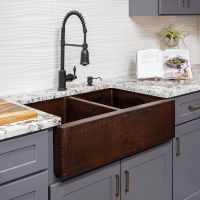 33" Apron Front Oil Rubbed Bronze Hammered Copper 50/50 Double Basin Kitchen Sink