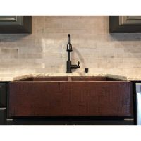 33" Apron Front Oil Rubbed Bronze Hammered Copper 50/50 Double Basin Kitchen Sink