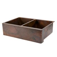 33" Apron Front Oil Rubbed Bronze Hammered Copper 50/50 Double Basin Kitchen Sink